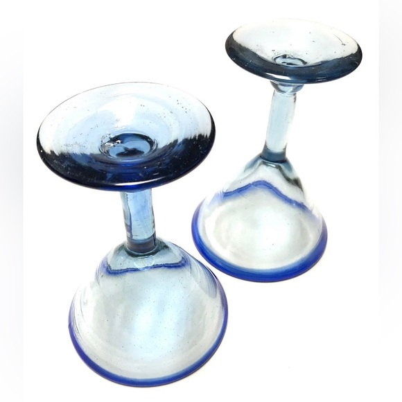 2 Mexican Margarita Glass Hand Blown Cobalt Blue Stemmed 6" Martini Glasses - Picture 3 of 4